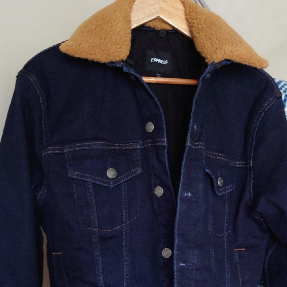 Express Men Removable Sherpa Collar Denim Jacket